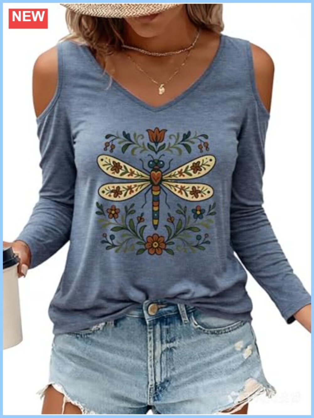 Boho Cow Skull Western Shirt Women Long Sleeve V Neck Country Graphic Tee